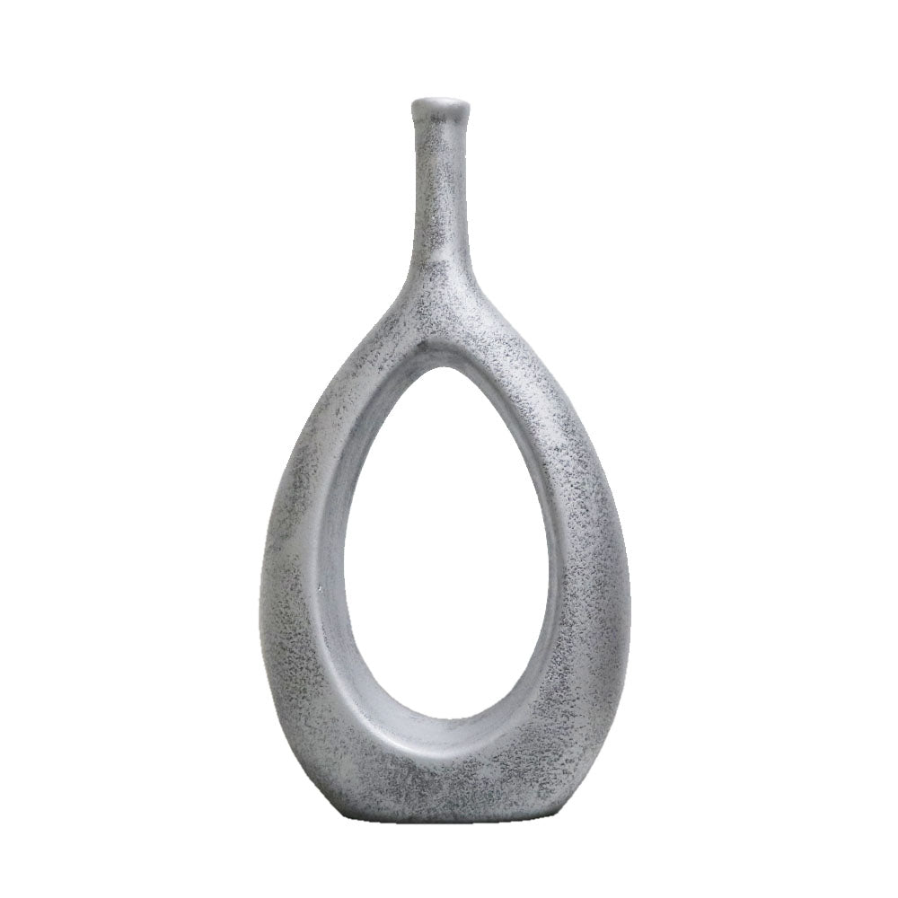 リングベース おしゃれなドーナツ型花瓶 北欧風インテリアに合う花器 一輪挿し 陶器製 シンプル&スタイリッシュ フラワーベース シルバー