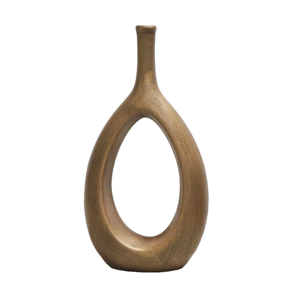 リングベース おしゃれなドーナツ型花瓶 北欧風インテリアに合う花器 一輪挿し 陶器製 シンプル&スタイリッシュ フラワーベース ゴールド