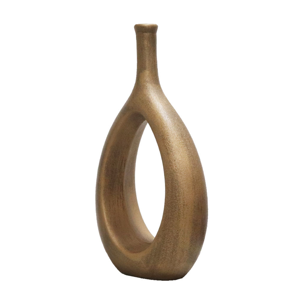 リングベース おしゃれなドーナツ型花瓶 北欧風インテリアに合う花器 一輪挿し 陶器製 シンプル&スタイリッシュ フラワーベース ゴールド