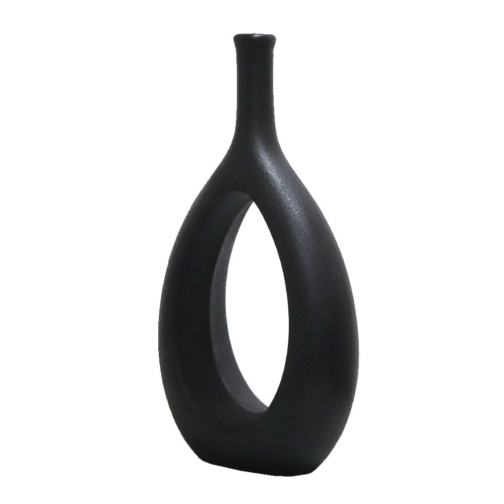 リングベース おしゃれなドーナツ型花瓶 北欧風インテリアに合う花器 一輪挿し 陶器製 シンプル&スタイリッシュ フラワーベース ブラック