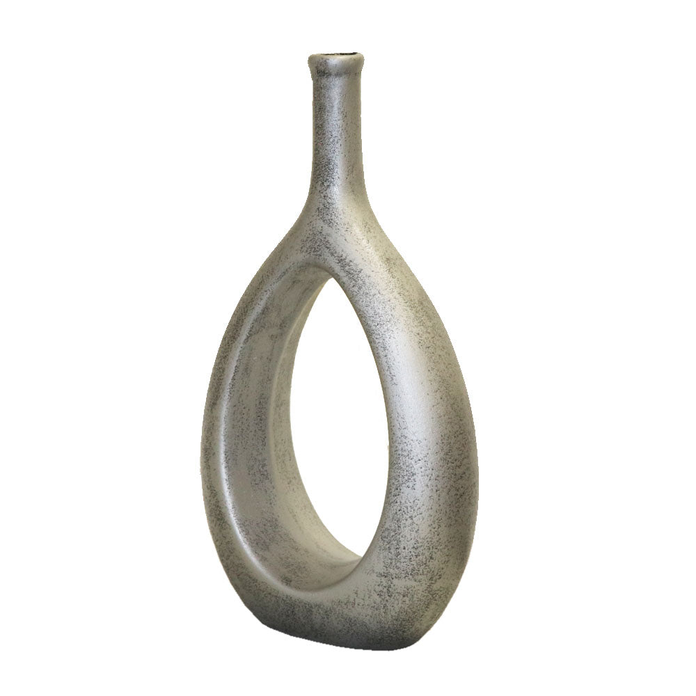 リングベース おしゃれなドーナツ型花瓶 北欧風インテリアに合う花器 一輪挿し 陶器製 シンプル&スタイリッシュ フラワーベース シルバー