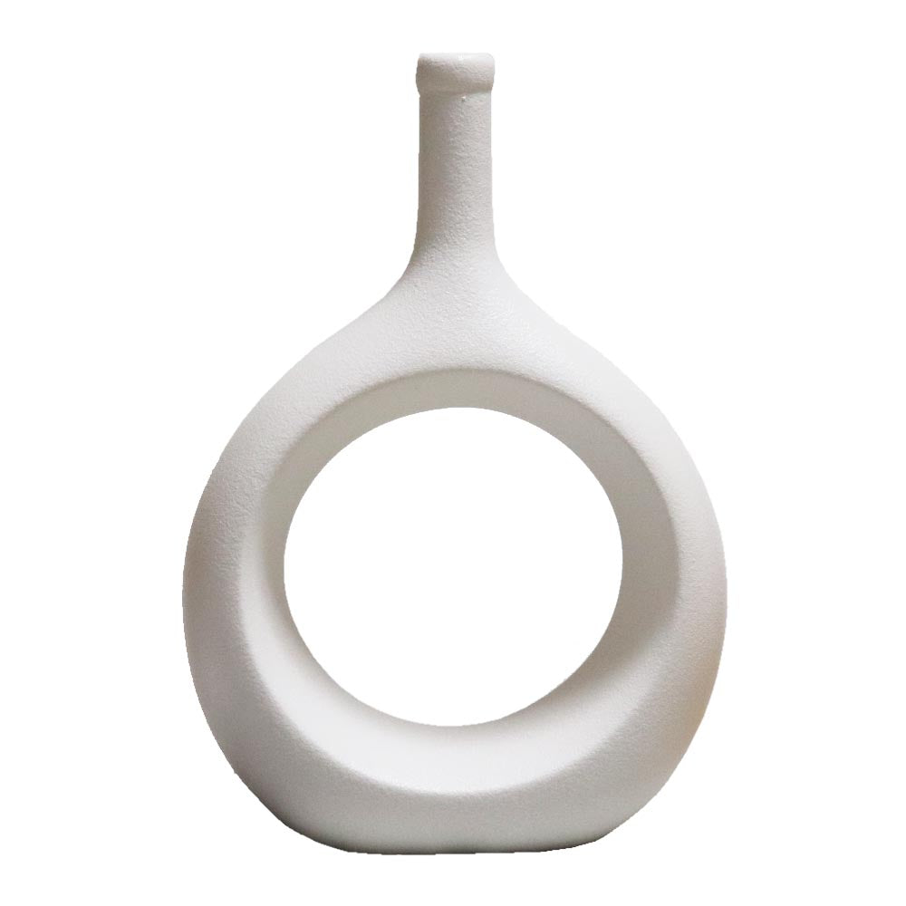 リングベース おしゃれなドーナツ型花瓶 北欧風インテリアに合う花器 一輪挿し 陶器製 フラワーベース ホワイト 製品サイズ:約17x24x7cm