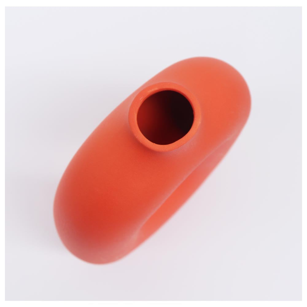 リングベース おしゃれなドーナツ型花瓶 北欧風インテリアに合う花器 一輪挿し 陶器製 シンプル&スタイリッシュ フラワーベース オレンジ 高さ約23cm