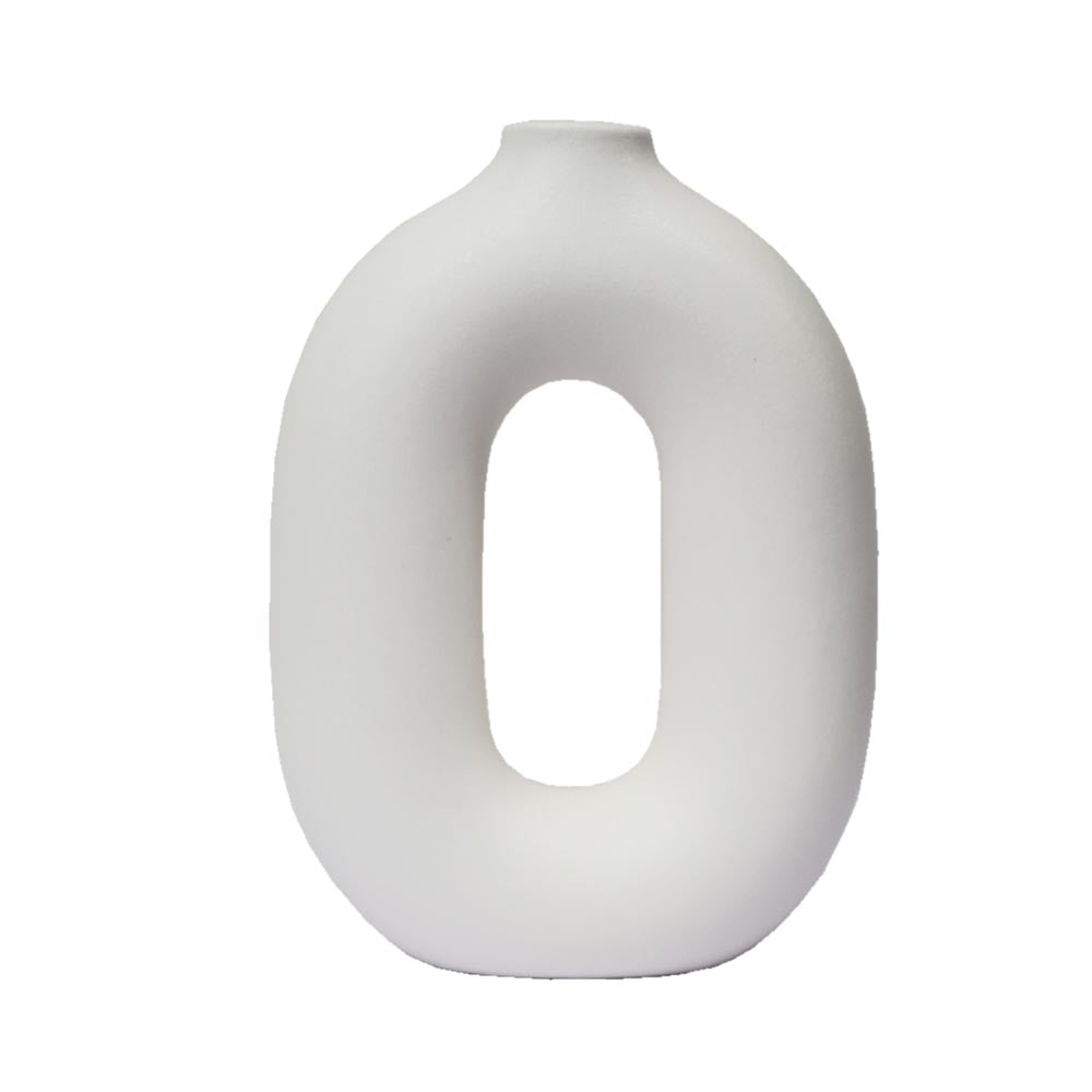 リングベース おしゃれなドーナツ型花瓶 北欧風インテリアに合う花器 一輪挿し 陶器製 シンプル&スタイリッシュ フラワーベース ホワイト 高さ約23cm
