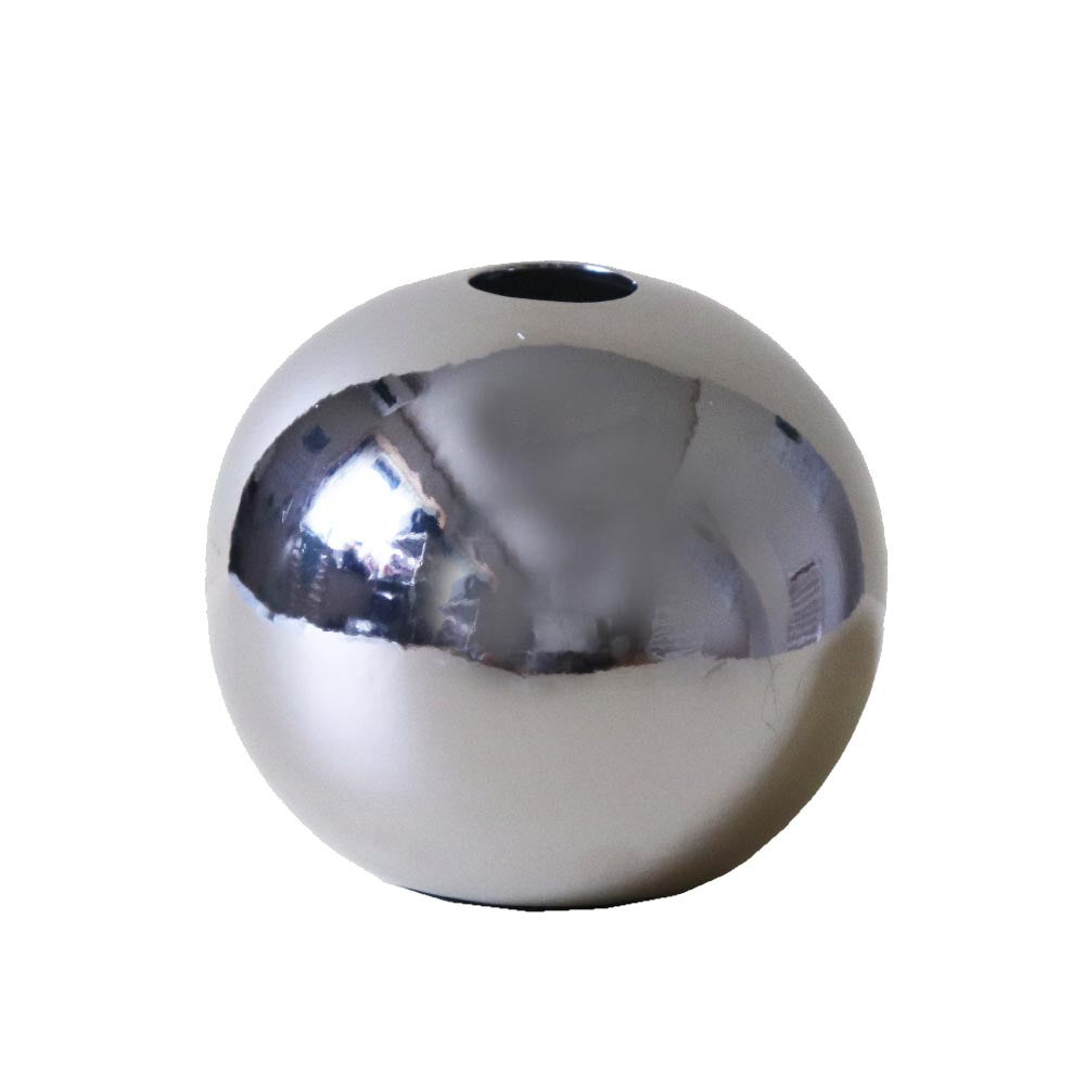 陶器 花瓶 シルバーカラー 球形 フラワーベース 丸型 インテリア 置物