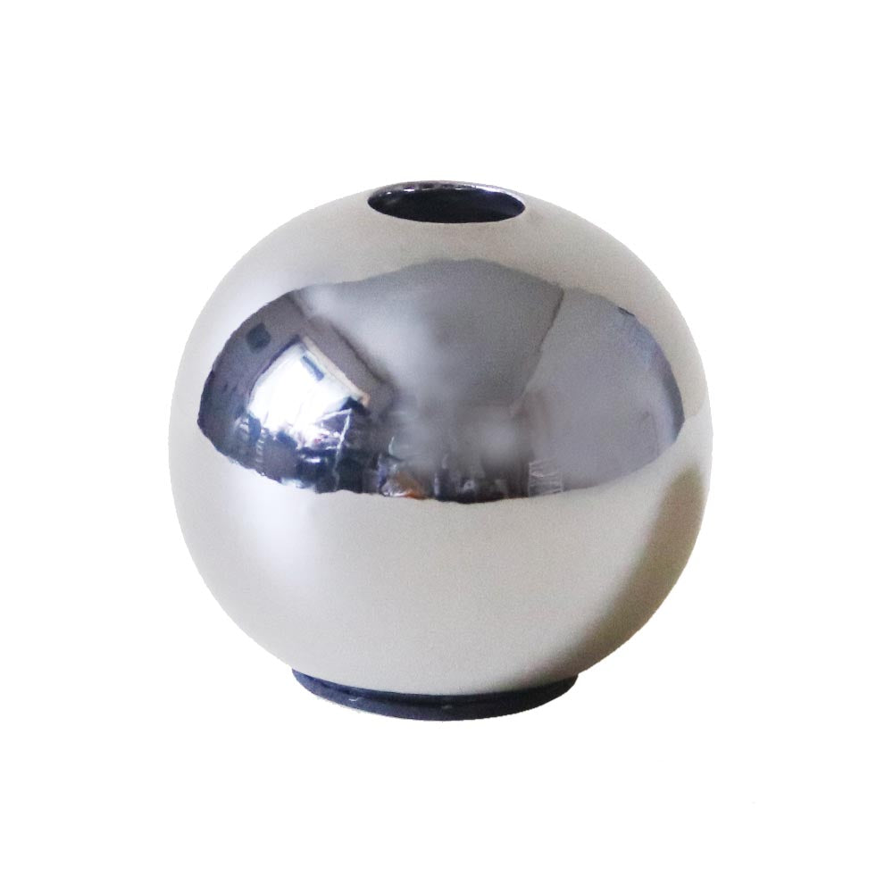 陶器 花瓶 シルバーカラー 球形 フラワーベース 丸型 インテリア 置物 リビング 玄関 モダン 北欧 ギフト サイズ:小 製品サイズ:約8x8x8cm