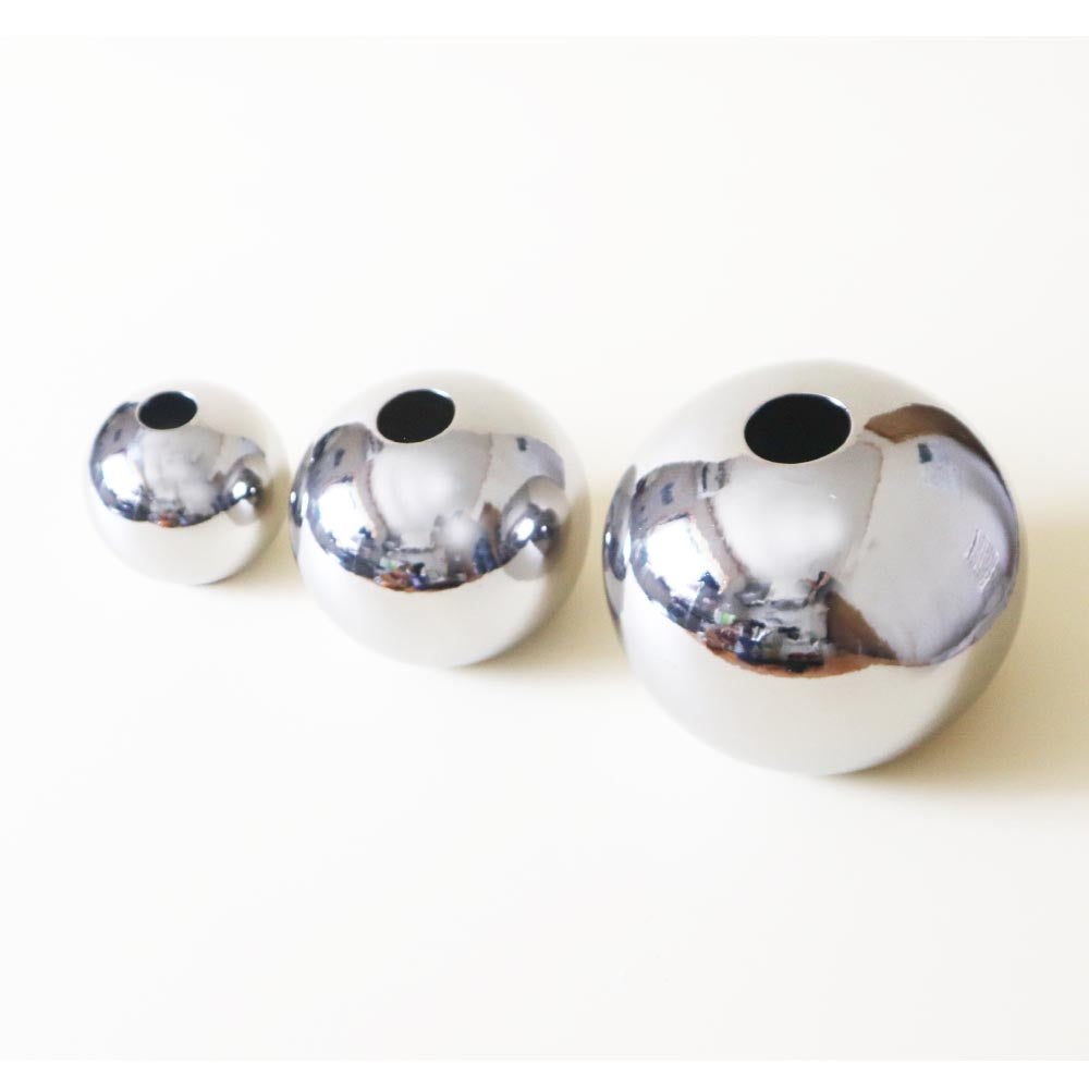 陶器 花瓶 シルバーカラー 球形 フラワーベース 丸型 インテリア 置物 リビング 玄関 モダン 北欧 ギフト サイズ:小 製品サイズ:約8x8x8cm