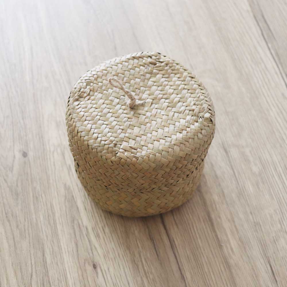 草編み収納かご 蓋付き 小物入れ ミニバスケット 約12×12×10cm 卓上収納 インテリア雑貨 ナチュラル