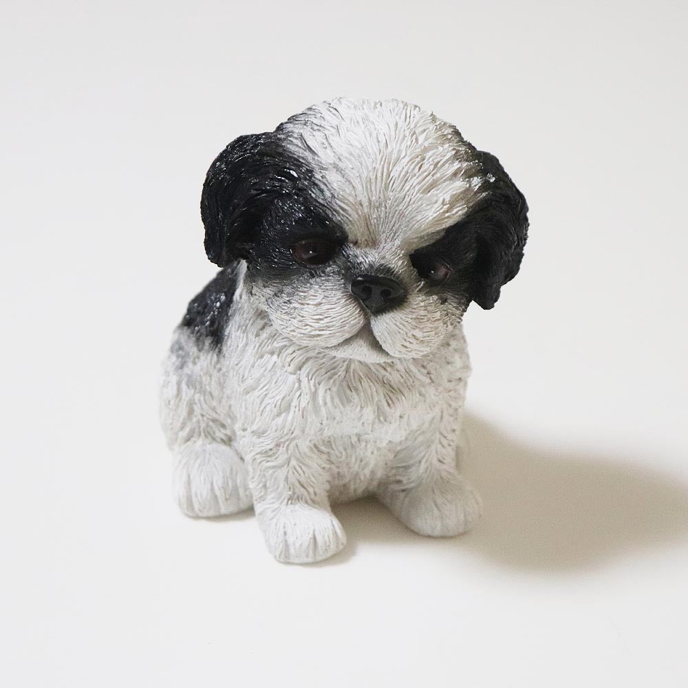 樹脂製 子犬 置物 オブジェ かわいい 犬の置き物 インテリア雑貨 玄関 リビング 飾り シーズーA 黒
