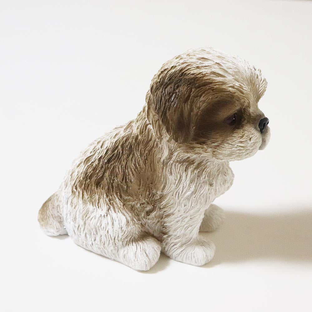 樹脂製 子犬 置物 オブジェ かわいい 犬の置き物 インテリア雑貨 玄関 リビング 飾り シーズーB 茶