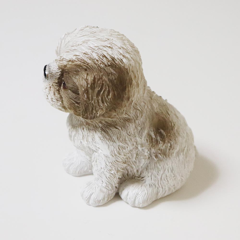 樹脂製 子犬 置物 オブジェ かわいい 犬の置き物 インテリア雑貨 玄関 リビング 飾り シーズーB 茶