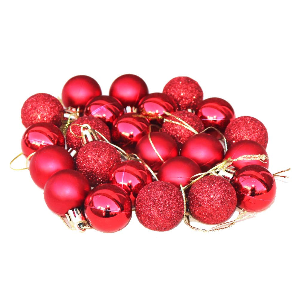 クリスマスボール 飾り 24個セット オーナメント クリスマスツリー 飾り付け ディスプレイ レッド 大きさ:直径3cm
