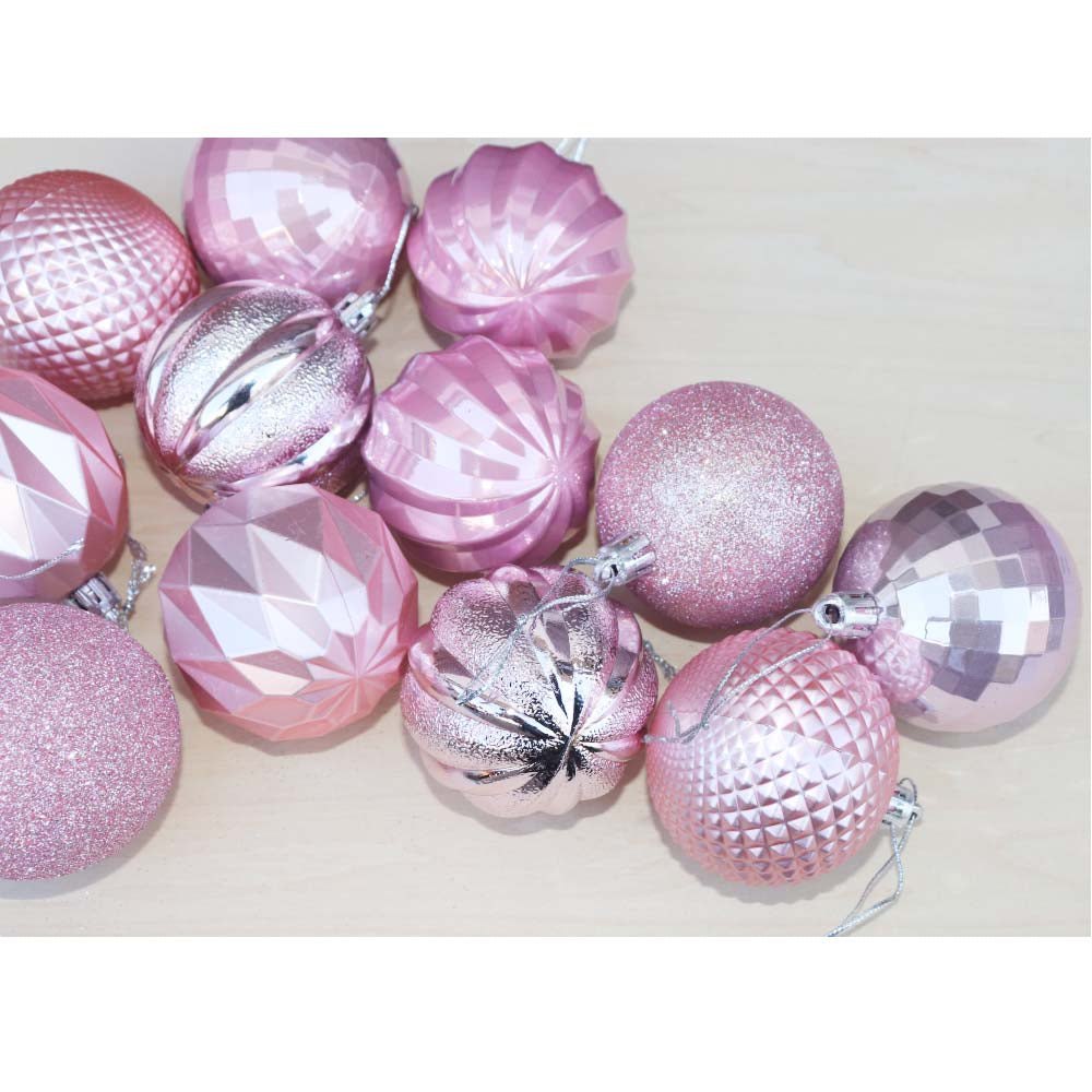 クリスマスボール 飾り 12個セット オーナメント クリスマスツリー 飾り付け ディスプレイ ピンク 大きさ:直径6cm