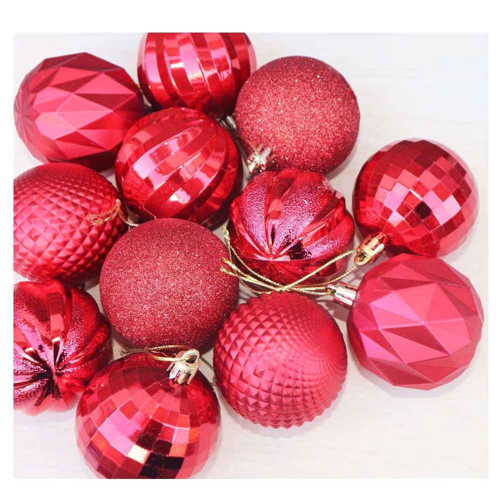 クリスマスボール 飾り 12個セット オーナメント クリスマスツリー 飾り付け ディスプレイ レッド 大きさ:直径6cm