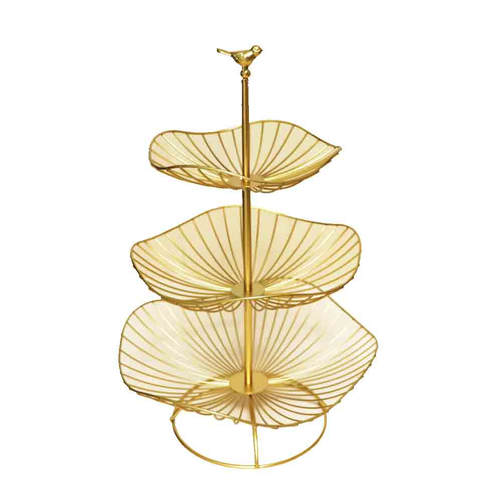 3段式バスケット かご フルーツバスケット 卓上かご ディスプレイ用 インテリア ゴールド