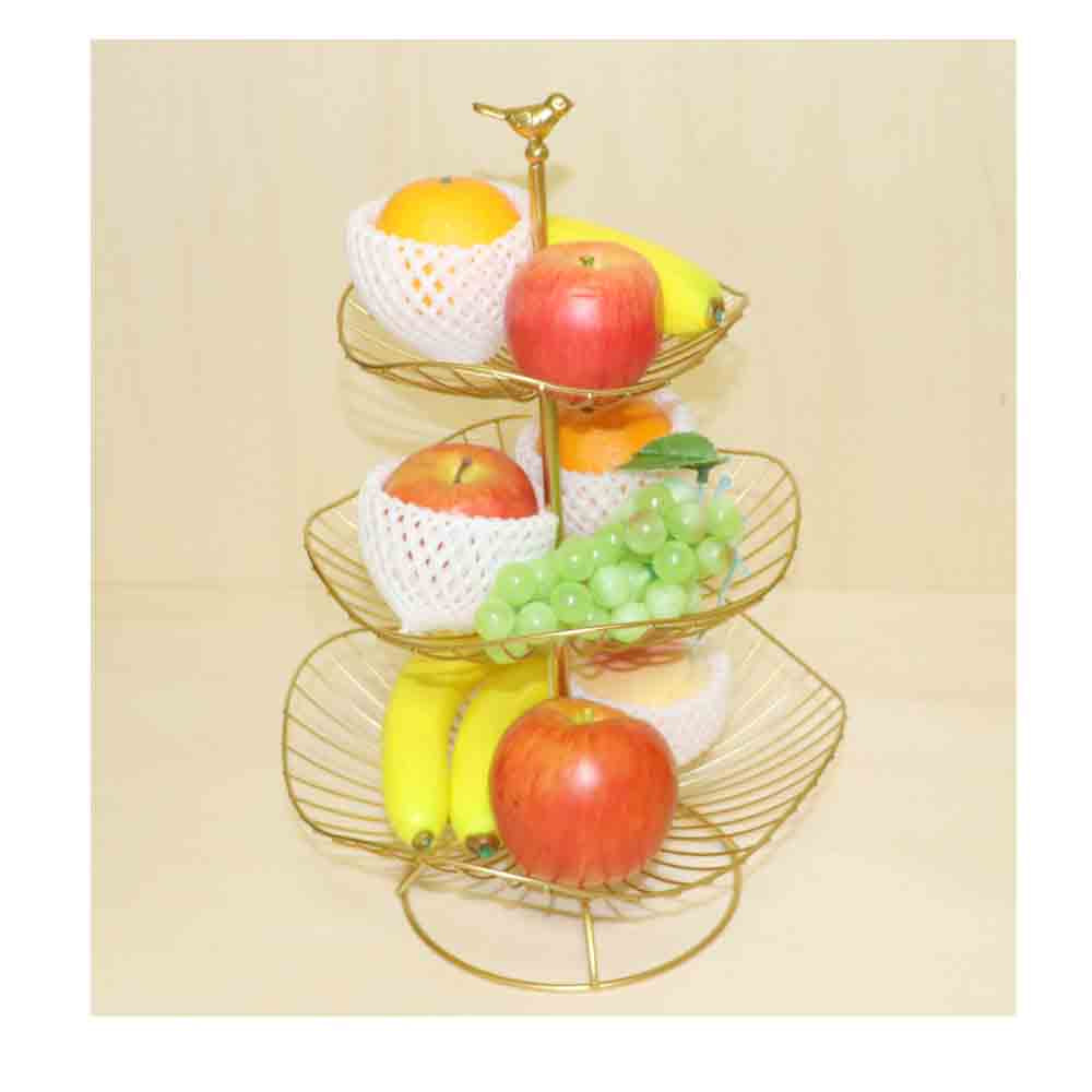 3段式バスケット かご フルーツバスケット 卓上かご ディスプレイ用 インテリア ゴールド