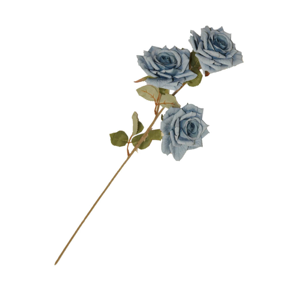 バラ 薔薇 造花 1本(花3輪) フェイクグリーン ギフト・プレゼント カラー:スモークブルー くすんだ色合いの造花
