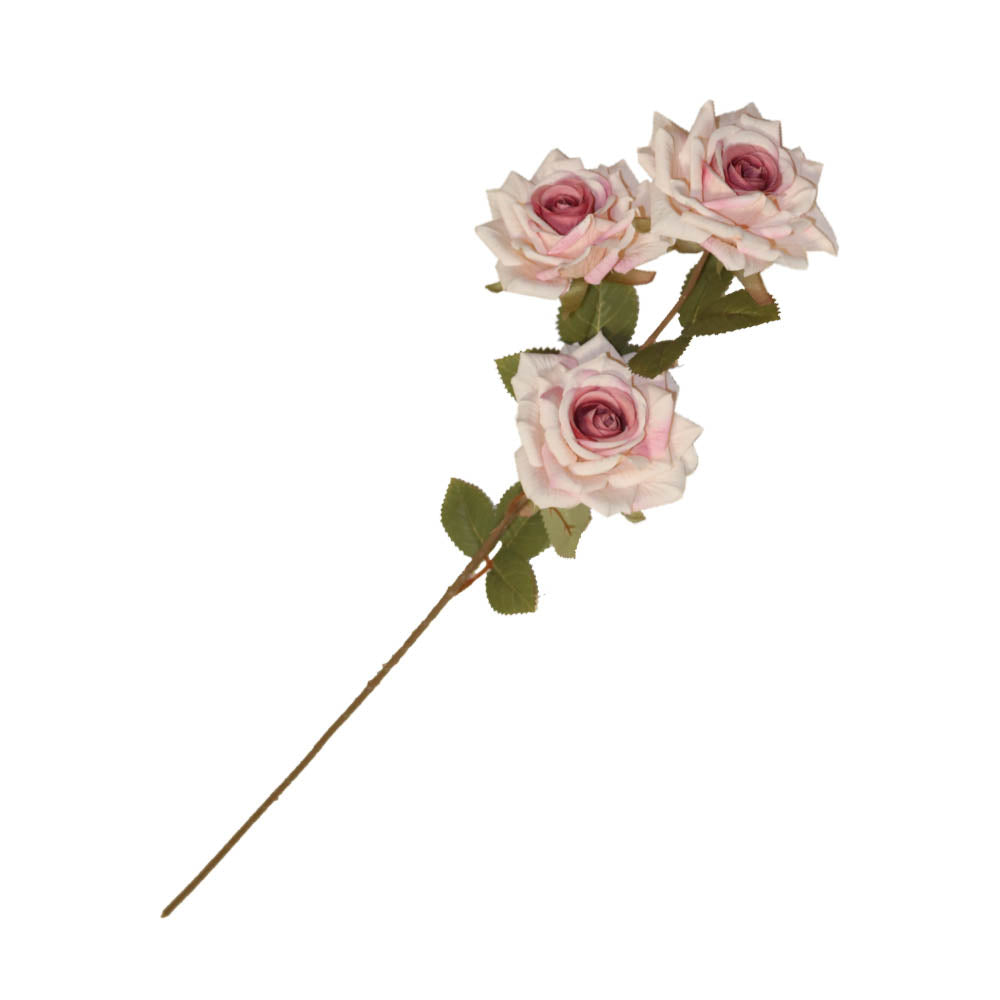 バラ 薔薇 造花 1本(花3輪) フェイクグリーン ギフト・プレゼント カラー:ピンクホワイト くすんだ色合いの造花