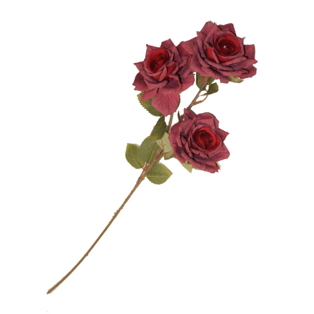 バラ 薔薇 造花 1本(花3輪) フェイクグリーン ギフト・プレゼント カラー:スモークレッド くすんだ色合いの造花