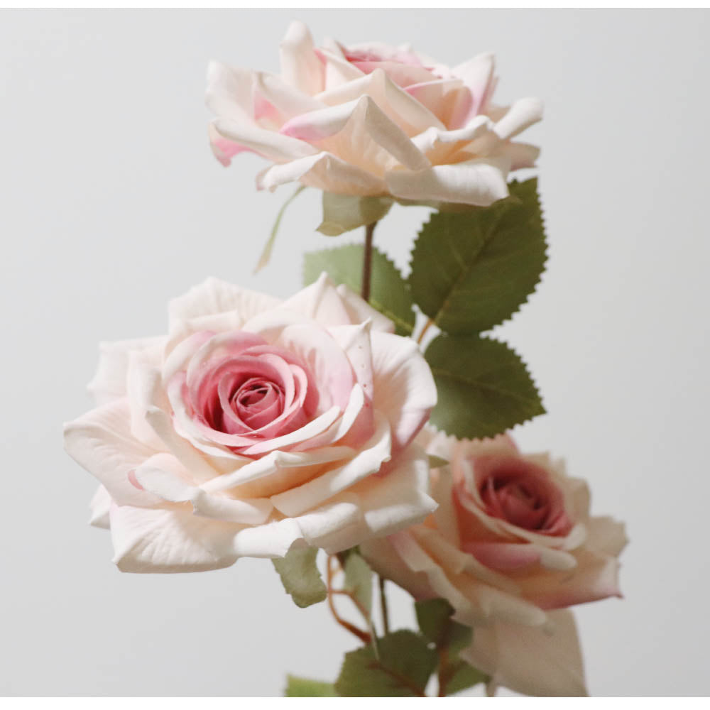 バラ 薔薇 造花 1本(花3輪) フェイクグリーン ギフト・プレゼント カラー:ピンクホワイト くすんだ色合いの造花