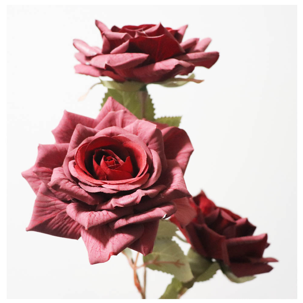 バラ 薔薇 造花 1本(花3輪) フェイクグリーン ギフト・プレゼント カラー:スモークレッド くすんだ色合いの造花