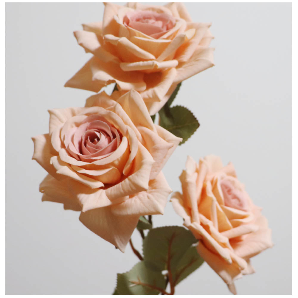 バラ 薔薇 造花 1本(花3輪) フェイクグリーン ギフト・プレゼント カラー:ホワイトオレンジ くすんだ色合いの造花