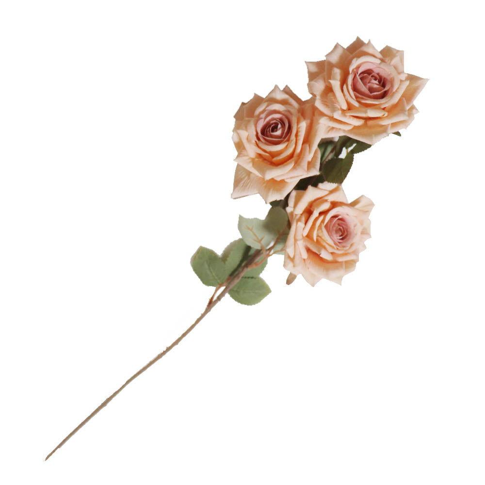 バラ 薔薇 造花 1本(花3輪) フェイクグリーン ギフト・プレゼント カラー:ホワイトオレンジ くすんだ色合いの造花