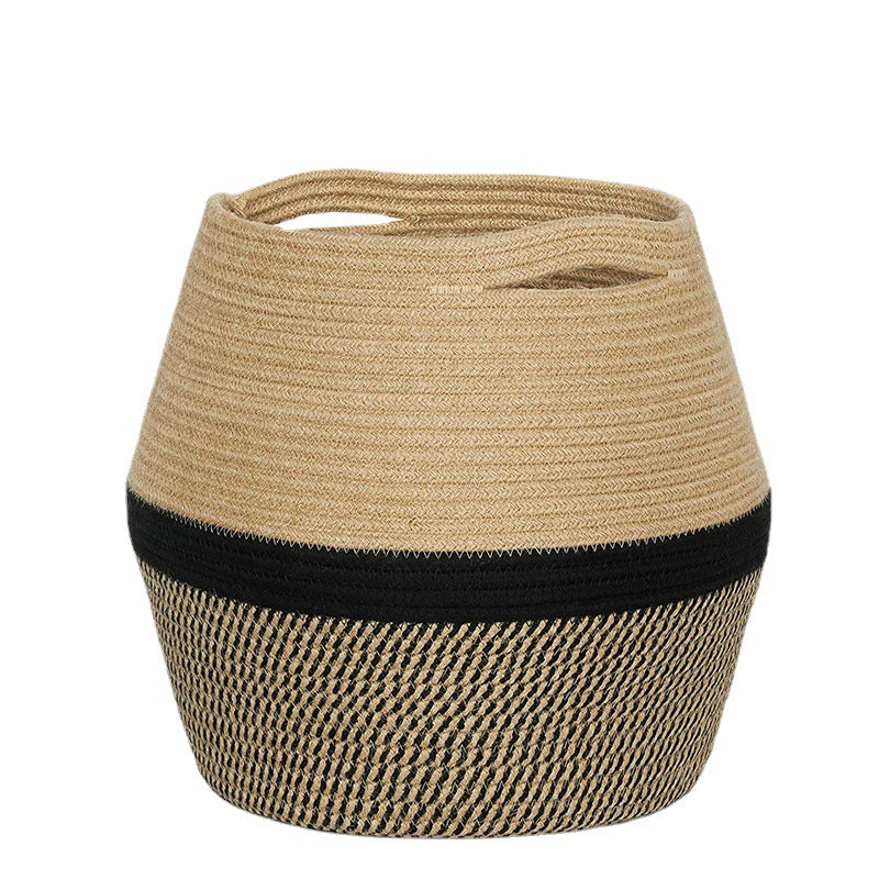 ロープバスケット かご・収納 衣類・洗濯物・植物収納に コットンロープ製おしゃれ収納バスケット 製品寸法:30x30x26cm(中央部の直径30cm、上部口径21cm)