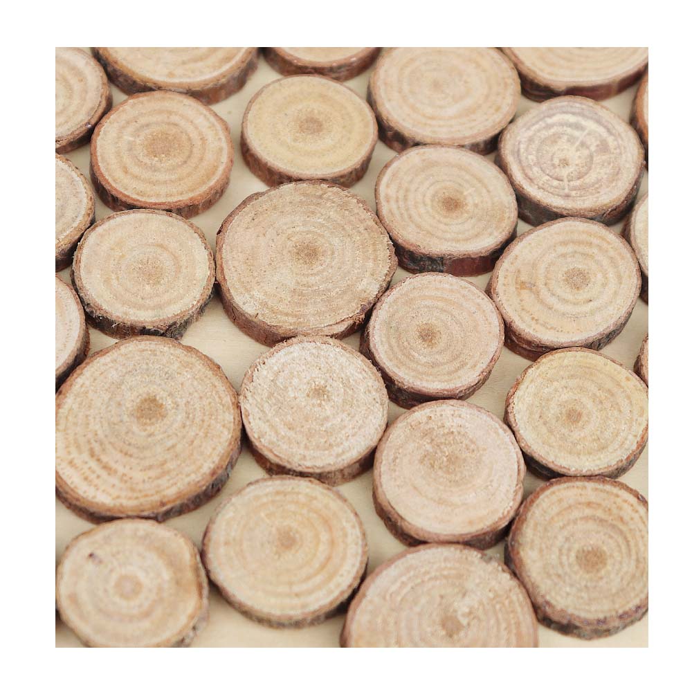 ウッド・木片コースター 丸形 100片セット ディスプレイ 飾りつけ デコレーション ドライフラワー 素材 大きさ:直径約2~3cm 厚み約0.5cm