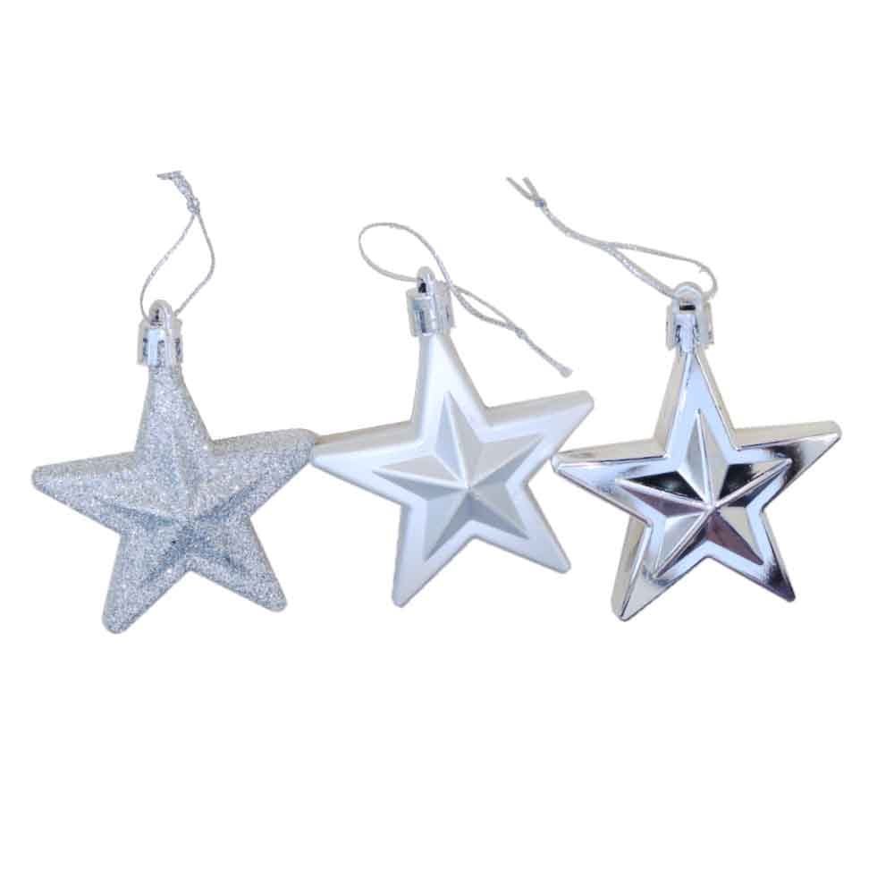 クリスマスボール 星形 6個セット オーナメント クリスマスツリー 飾り付け ディスプレイ シルバー 1個の大きさ:約6.5x6.5x3cm