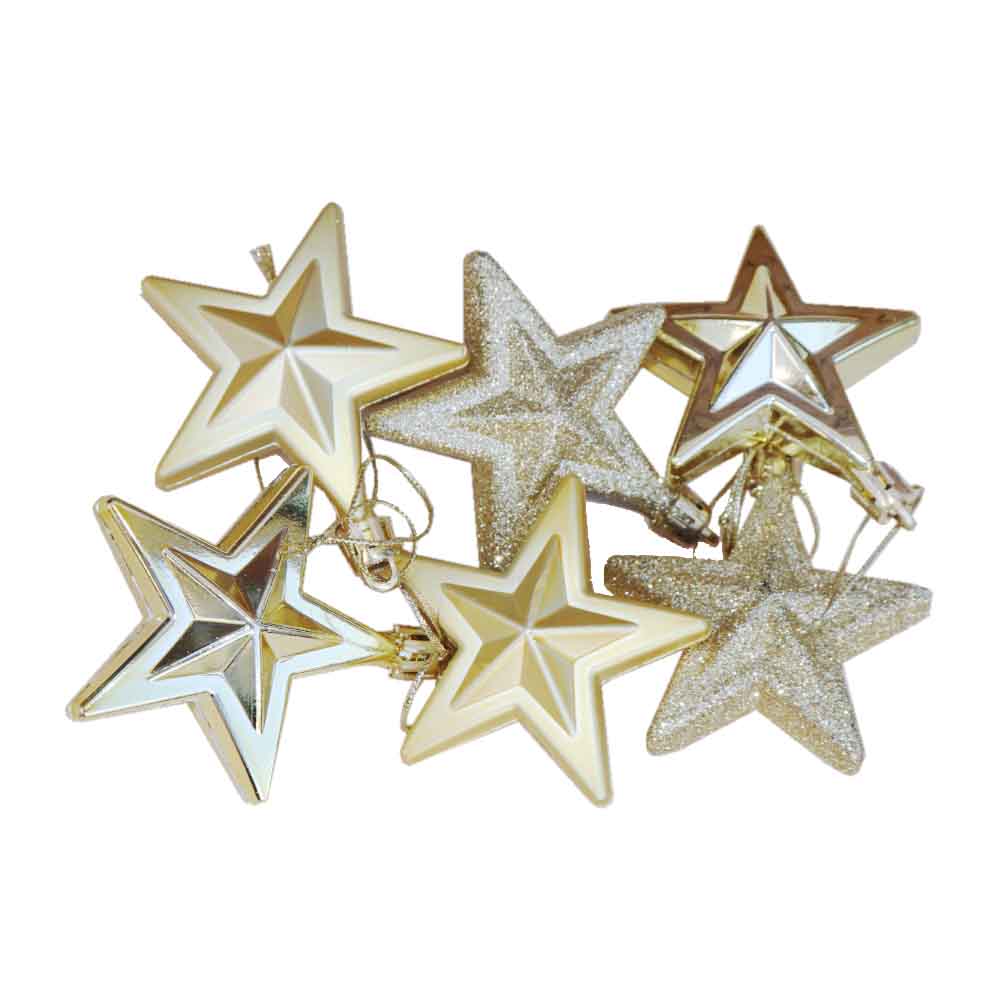 クリスマスボール 星形 6個セット オーナメント クリスマスツリー 飾り付け ディスプレイ ゴールド 1個の大きさ:約6.5x6.5x3cm