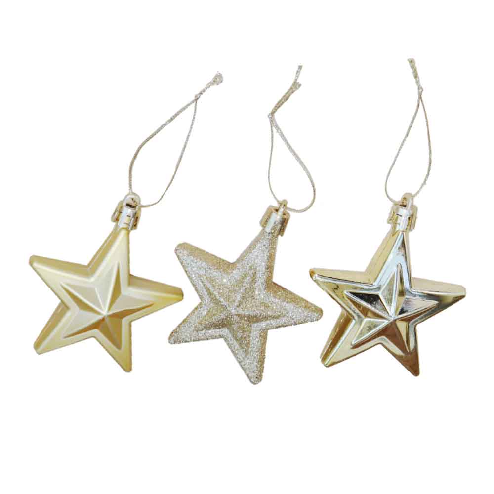 クリスマスボール 星形 6個セット オーナメント クリスマスツリー 飾り付け ディスプレイ ゴールド 1個の大きさ:約6.5x6.5x3cm