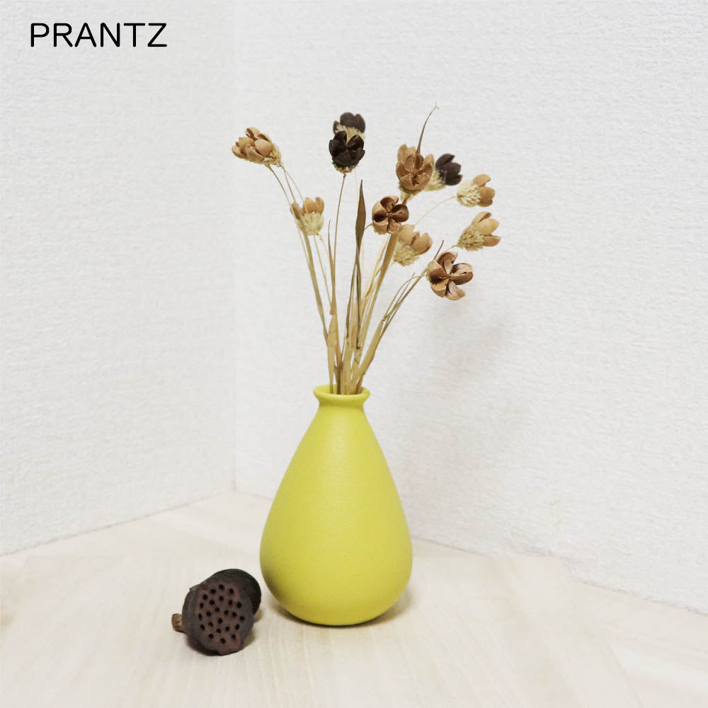花瓶 フラワーベース 鉢植え 一輪挿し 陶器 シンプル カラー:イエロー 製品サイズ:直径約9cm 高さ約14cm 口径約1.5cm