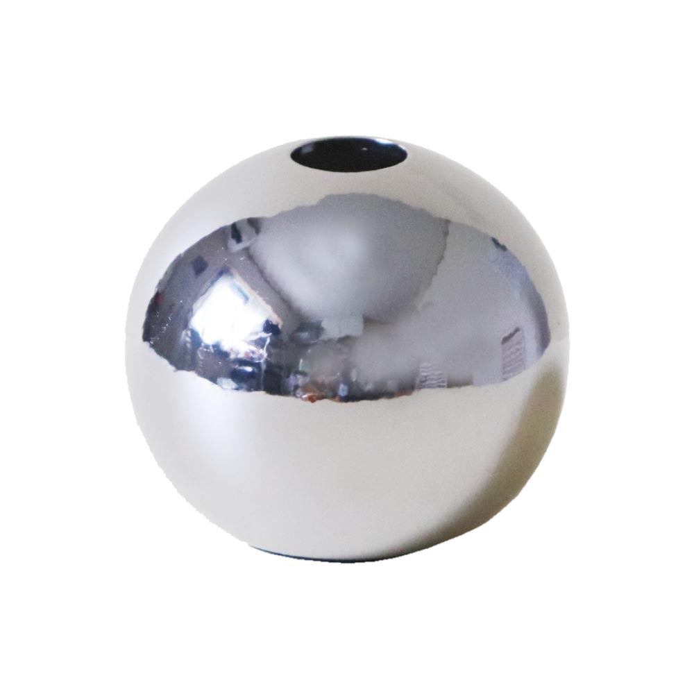 陶器 花瓶 シルバーカラー 球形 フラワーベース 丸型 インテリア 置物 リビング 玄関 モダン 北欧 ギフト サイズ：中 製品サイズ：約12ｘ12ｘ10cm