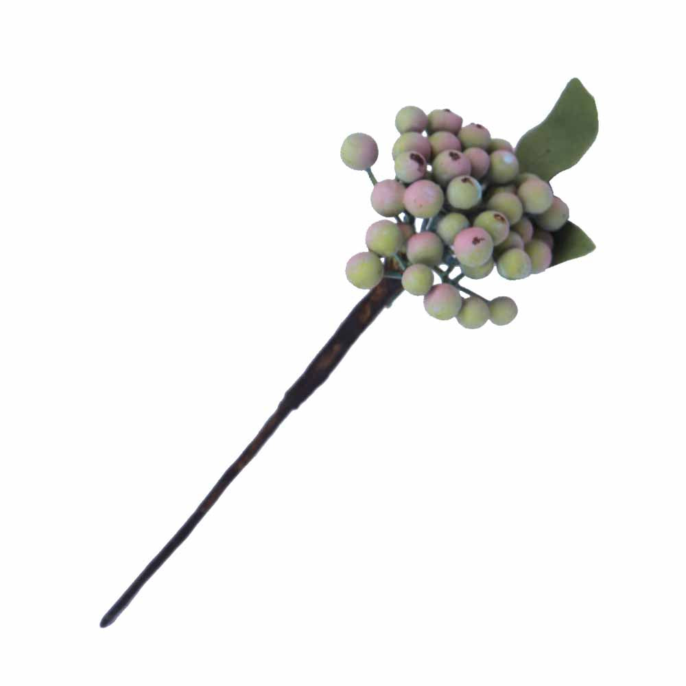 ブルーベリー ピック 1本 造花 実付き ベリー枝 フェイクグリーン 撮影小物 花材 カラー：グリーン