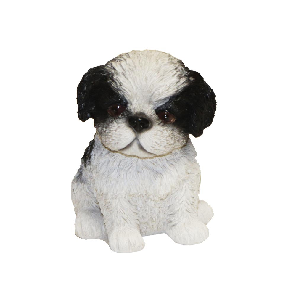 樹脂製 子犬 置物 オブジェ かわいい 犬の置き物 インテリア雑貨 玄関 リビング 飾り シーズーA　黒