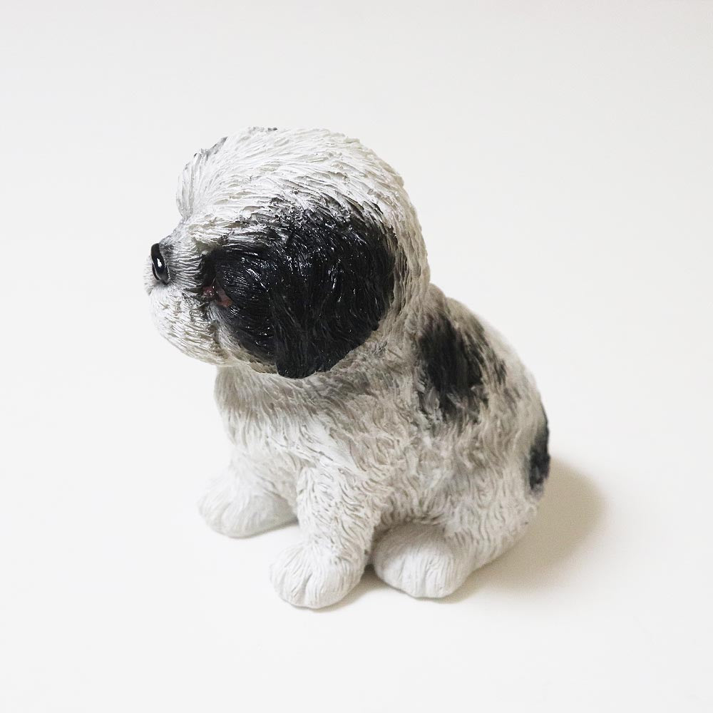 樹脂製 子犬 置物 オブジェ かわいい 犬の置き物 インテリア雑貨 玄関 リビング 飾り シーズーA　黒