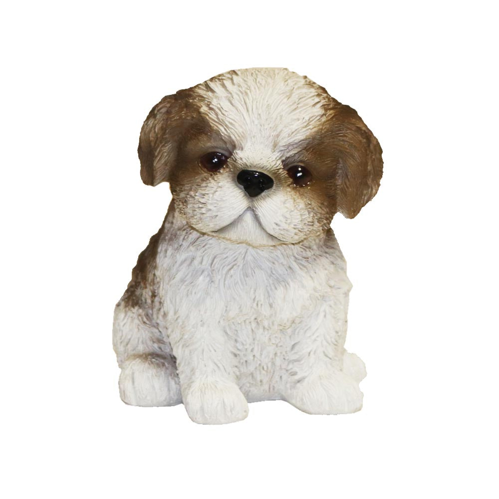 樹脂製 子犬 置物 オブジェ かわいい 犬の置き物 インテリア雑貨 玄関 リビング 飾り シーズーB　茶