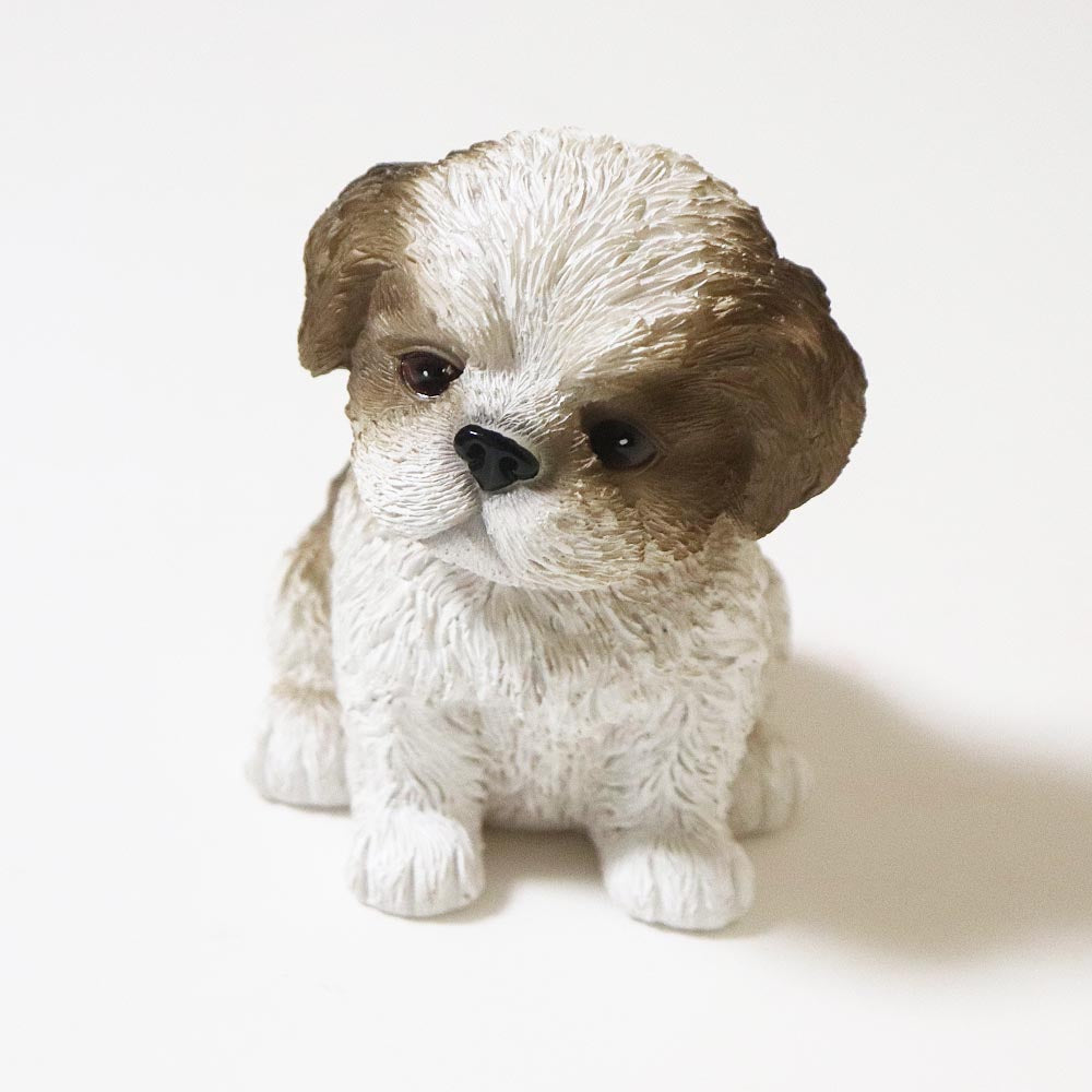 樹脂製 子犬 置物 オブジェ かわいい 犬の置き物 インテリア雑貨 玄関 リビング 飾り シーズーB　茶