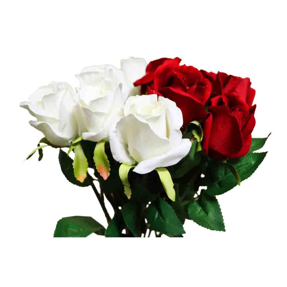 バラ　薔薇　造花　10本セット　花束　ギフト・プレゼント　FLC-1 (レッド＆ホワイト)