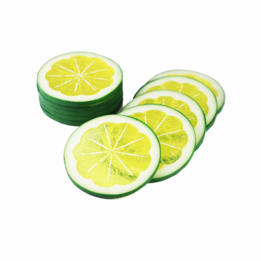 野菜模型　レモン（グリーン）　カットレモン　輪切り　スライス10個パック　食品サンプル　実物大の模型　直径約6cm　厚み4mm