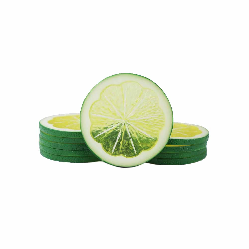 野菜模型　レモン（グリーン）　カットレモン　輪切り　スライス10個パック　食品サンプル　実物大の模型　直径約6cm　厚み4mm
