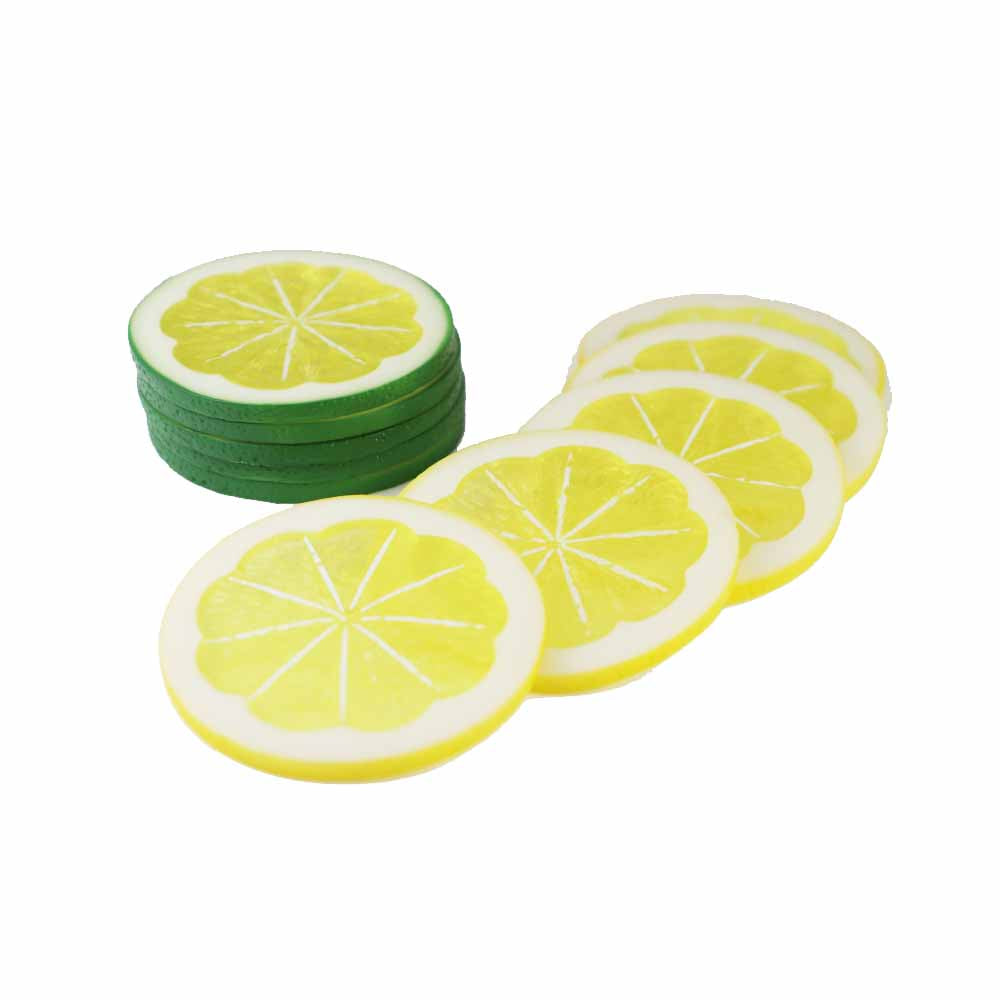 野菜模型　レモン（イエロー＆グリーン）　カットレモン　輪切り　スライス10個パック　食品サンプル　直径約6cm　厚み4mm　イエロー5個・グリーン5個